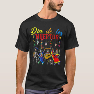 T-shirt Dia De Los Muertos Skeleton Dansant Cinco Mexicain