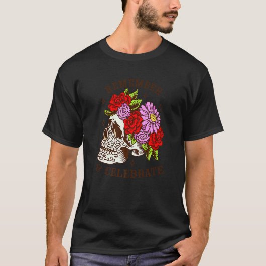 T-shirt Dia De Los Muertos Skull Mask Roses Premium (Devant)