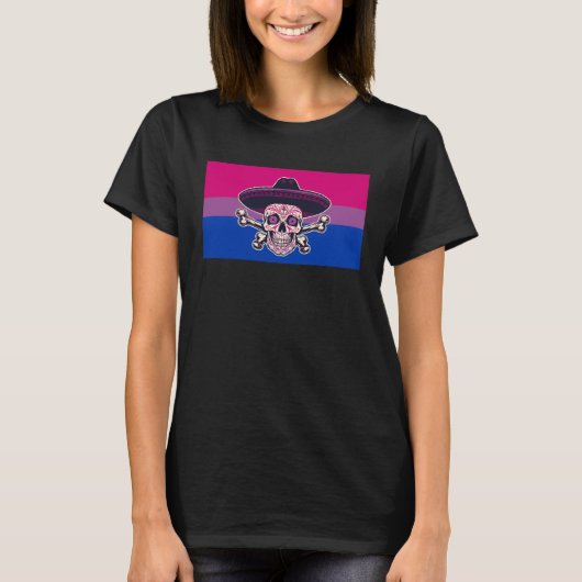 T-shirt Dia De Los Muertos Sugar Skull Bisexual Pride Flag (Devant)