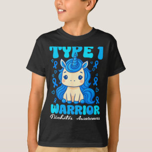 T-shirt Diabète de type 1 Licorne Mignonne Guerrier Garçon