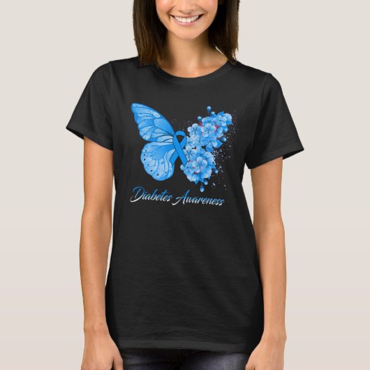 T-shirt Diabète papillon Sensibilisation Ruban Bleu Diabèt (Devant)