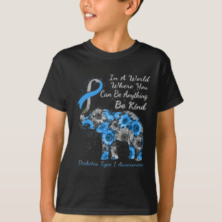 T-shirt Diabète Type 1 Sensibilisation Tournesol éléphant