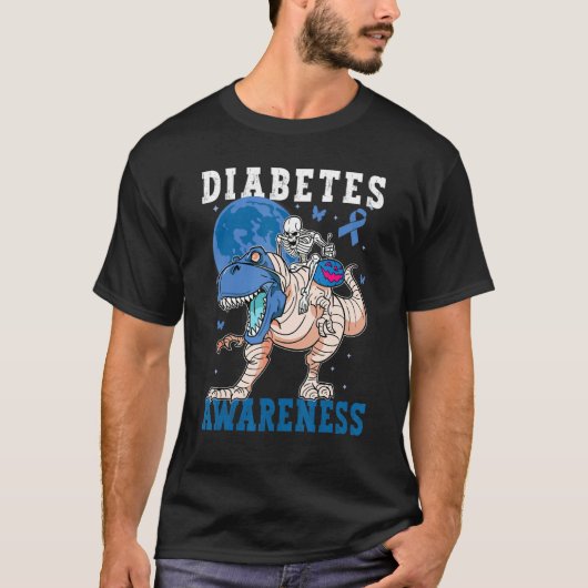 T-shirt Diabetes Awareness Blue Kids Toddler Trex rex Dino (Devant)