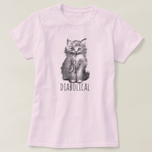 T-shirt Diaboliquement Mignon Chat Fluffy (Design devant)