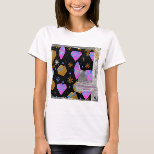 T-shirt Diamants Roses Brillants et Étoiles Dorées