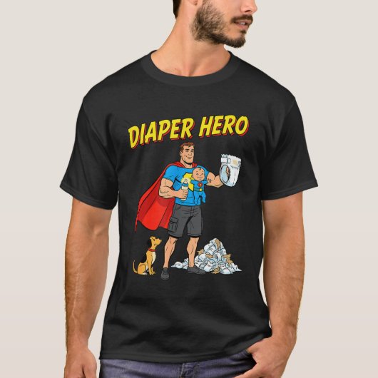 T-shirt Diaper Hero Funny Cartoon Dad Design For New Fathe (Devant)