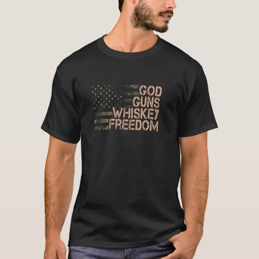 T-shirt Dieu Armes Whiskey Freedom Camouflage Pro Gun Vint (Devant)