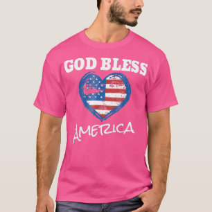 T-shirt Dieu Béni Amérique Coeur Formé Drapeau Patriotique