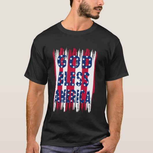 T-shirt Dieu Béni Amérique Drapeau 4 juillet Indépendance  (Devant)