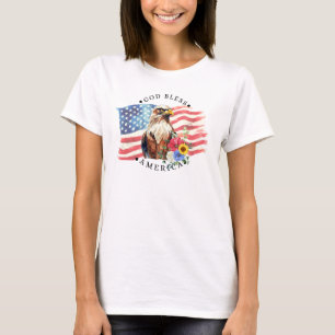 T-shirt Dieu bénisse l'Amérique avec drapeau/aigle/fleurs