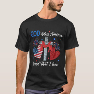 T-shirt Dieu bénisse l'Amérique Cœur chrétien Croix Jésus