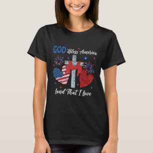 T-shirt Dieu bénisse l'Amérique Cœur chrétien Croix Jésus