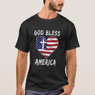 T-shirt Dieu bénisse l'Amérique Drapeau Foi Croix 1