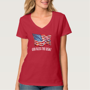 T-shirt Dieu bénisse les États-Unis Drapeau américain ondu