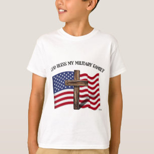 T-shirt DIEU BÉNISSE MA FAMILLE MILITAIRE croix robuste, d