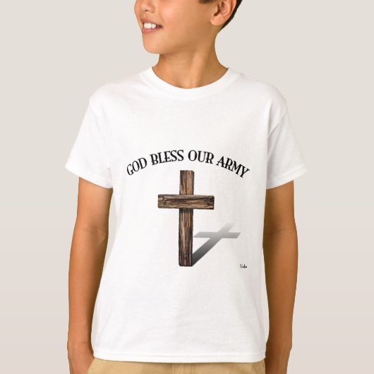 T-shirt DIEU BÉNISSE NOTRE ARMÉE avec croix robuste (Devant)