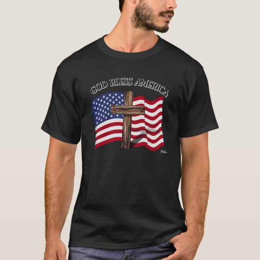 T-shirt DIEU BLESS AMERICA avec croix robuste et drapeau U (Devant)