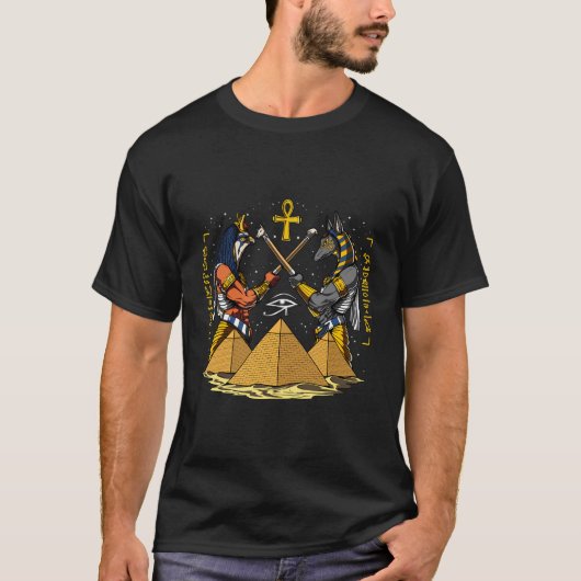 T-shirt Dieu égyptien Anubis Horus Pyramides antiques Ankh (Devant)