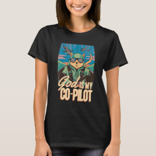 T-shirt Dieu est mon copilote chat Pilote assistant avions