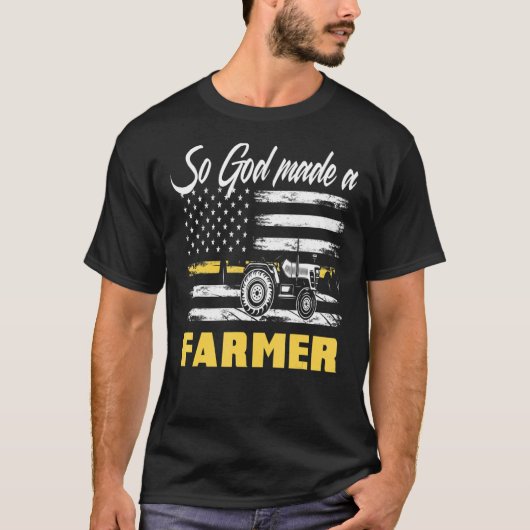 T-shirt Dieu Faisait Un Agriculteur Tracteur Drapeau Améri (Devant)