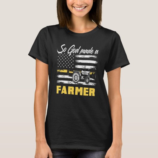T-shirt Dieu Faisait Un Agriculteur Tracteur Drapeau Améri (Devant)