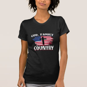 T-shirt Dieu Famille Pays American Drapeau Croix Christian