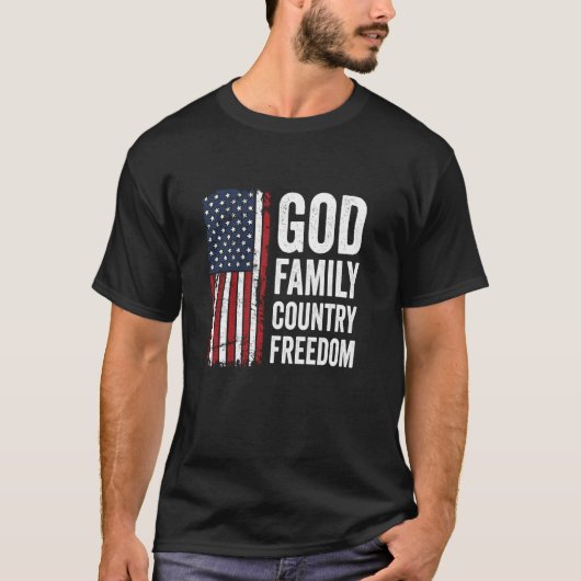 T-shirt Dieu Famille Pays Liberté Patriotique USA Drapeau (Devant)