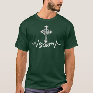 T-shirt Dieu Heartbeat Cross Christian Faith Pulse