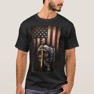 T-shirt Dieu Jésus Christian Drapeau américain Chevalier T