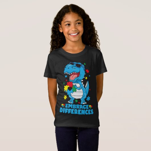T-Shirt Différences d'acceptation T Rex Dinosaur Autisme L (Devant entier)