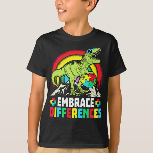 T-shirt Différences d'acceptation T Rex Dinosaur Autisme L (Devant)
