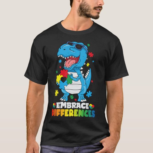T-shirt Différences d'acceptation T Rex Dinosaur Autisme L (Devant)