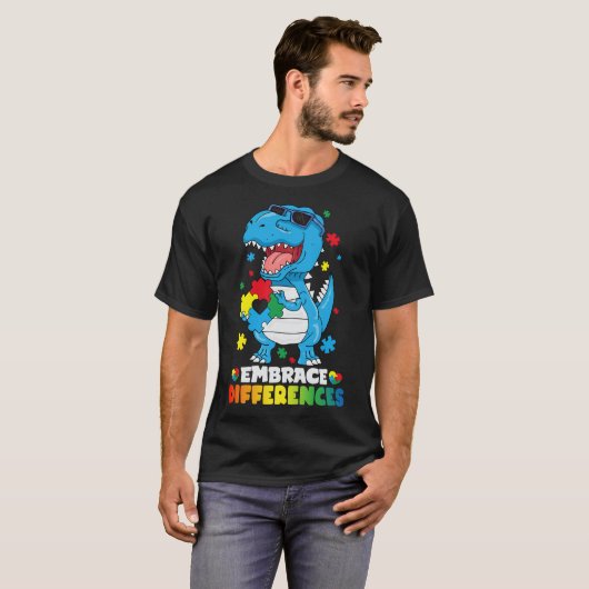 T-shirt Différences d'acceptation T Rex Dinosaur Autisme L (Devant entier)