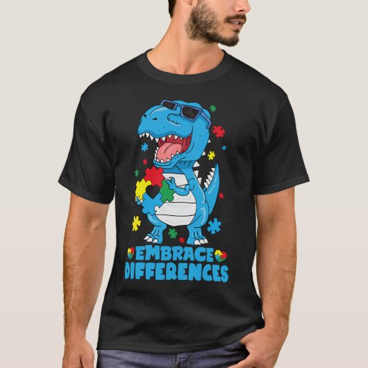 T-shirt Différences d'acceptation T Rex Dinosaur Autisme L (Devant)