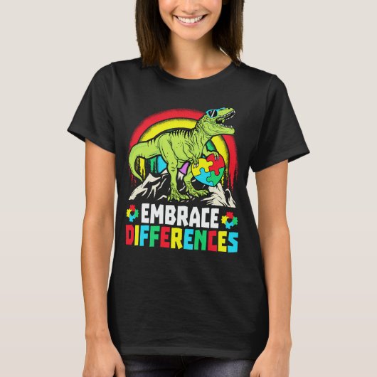T-shirt Différences d'acceptation T Rex Dinosaur Autisme L (Devant)
