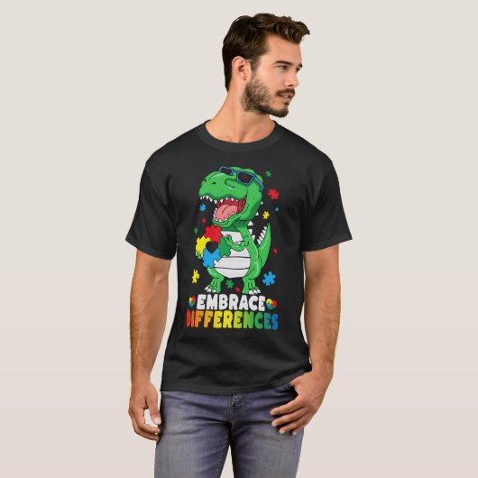 T-shirt Différences d'acceptation T Rex Dinosaur Autisme L (Devant entier)