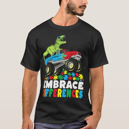 T-shirt Différences d'acceptation T Rex Monster Truck Auti (Devant)