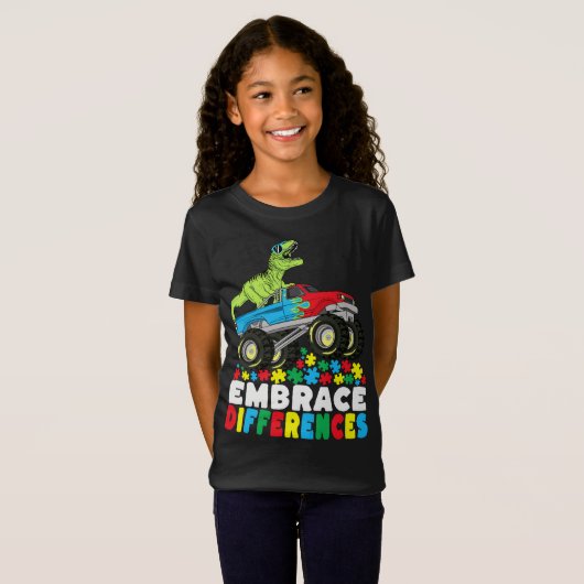 T-Shirt Différences d'acceptation T Rex Monster Truck Auti (Devant entier)