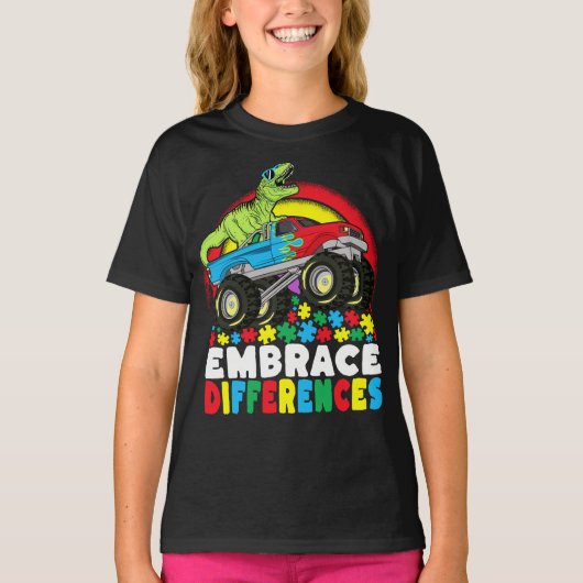 T-shirt Différences d'acceptation T Rex Monster Truck Auti (Devant)