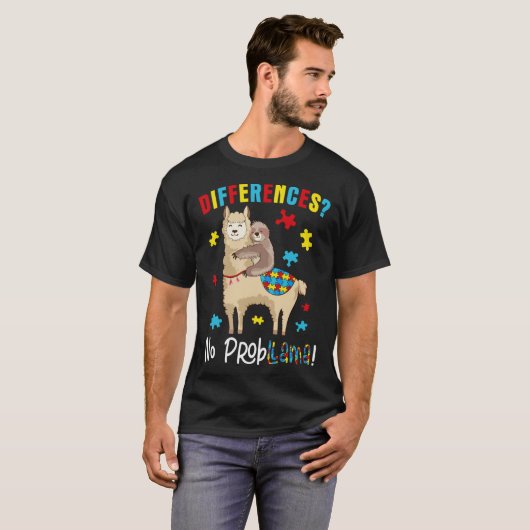 T-shirt Différent Aucun Prob Llama Sloth Llama Puzzle Auti (Devant entier)
