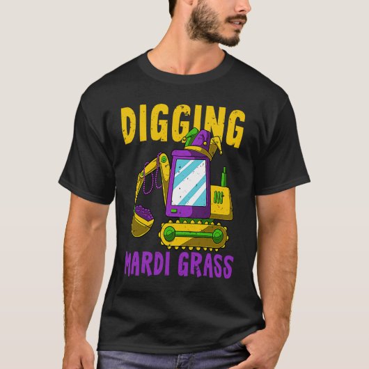 T-shirt Digging Mardi Gras Cool Jester Excavator Construct (Devant)