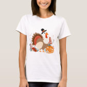 T-shirt Dinde de Thanksgiving avec citrouilles et feuilles (Devant)