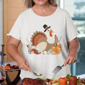 T-shirt Dinde de Thanksgiving avec citrouilles et feuilles