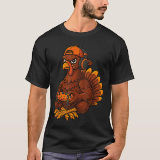 T-shirt Dinde de Thanksgiving Gamer Vidéo Jeux Garçons Hom