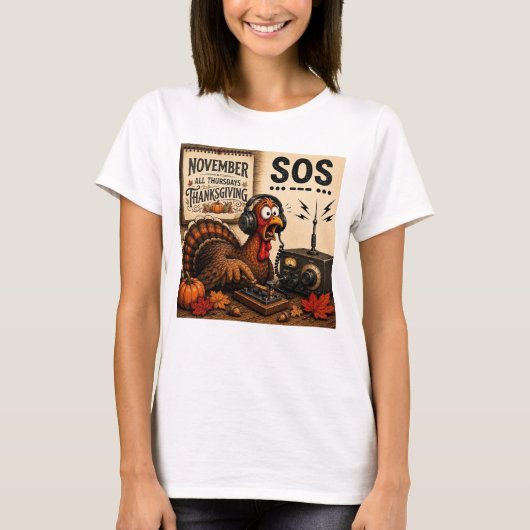 T-shirt Dinde drôle de Thanksgiving SOS Code Morse Radioam (Devant)
