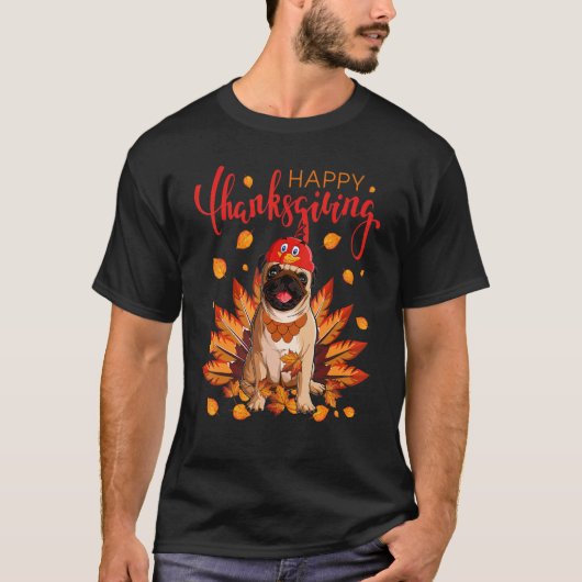 T-shirt Dinde Pug Feuille d'érable Automne Fall Vibes Than (Devant)