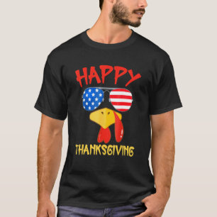 T-shirt Dinde Visage Avec Lunettes De Soleil Drapeau Améri
