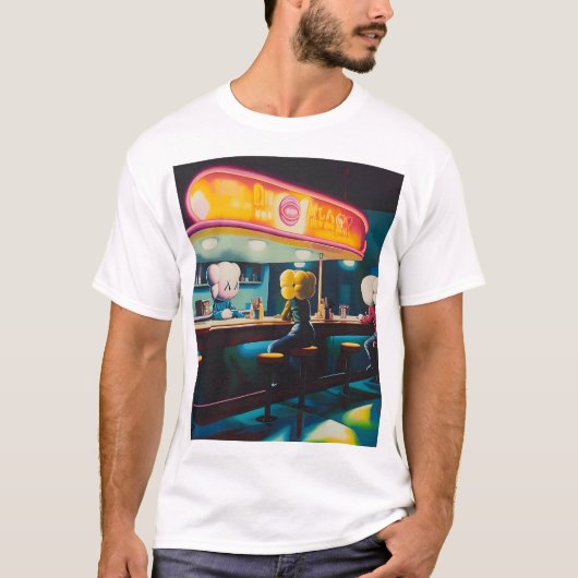 T-shirt diner de dessin animé de kaws (Devant)