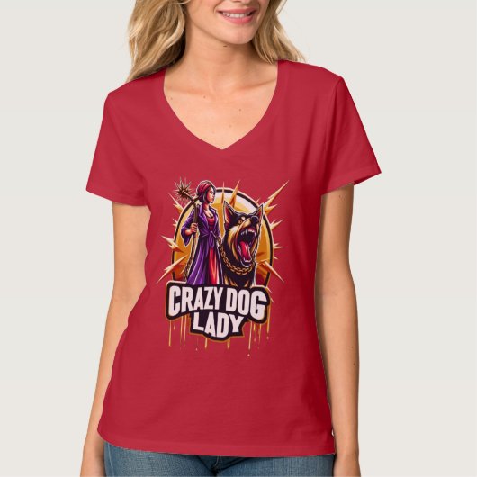 T-shirt Dingue Femme De Chien Avec Son Chien De Garde De F (Devant)