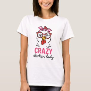 T-shirt Dingue poule dame Funny Farmer cadeau avec lunette